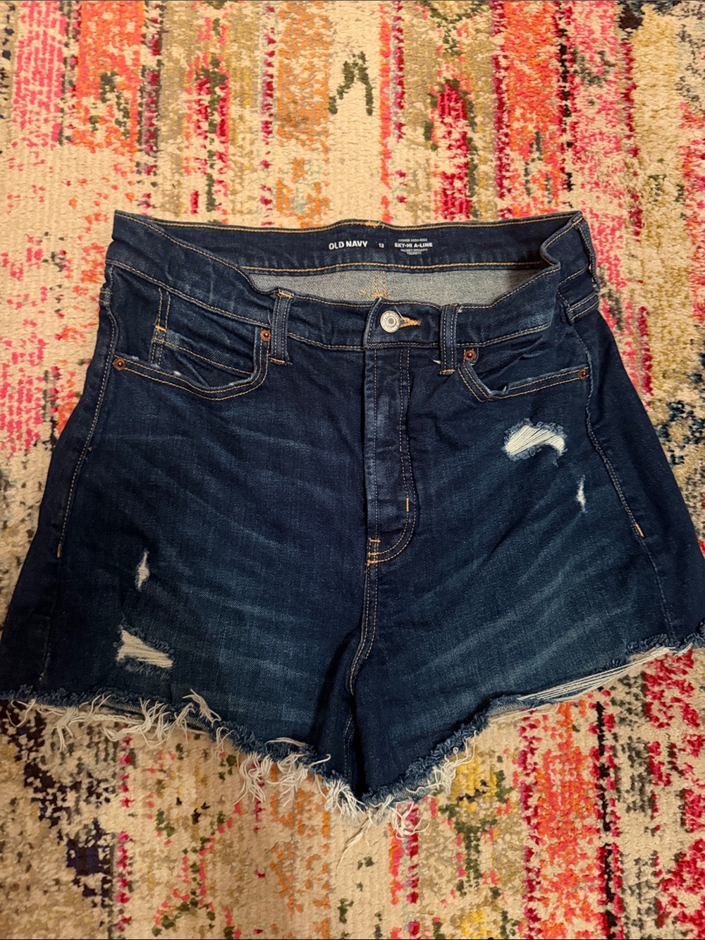 Two Old Navy Sky-Hi A-Line Women's Black and Dark Blue Denim Shorts - Picture 3 of 8